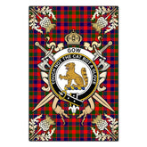 Clan Gow Modern Tartan Crest Black Garden Flag  - Gold Thistle  FJ82 Clan Gow Tartan Today